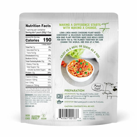 Hearty Spaghetti back of 1-pack showing heating instructions for microwave and stovetop