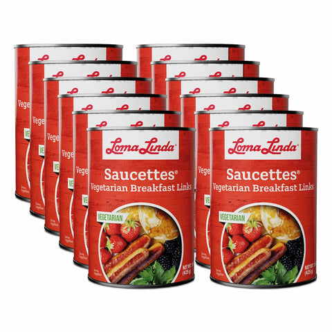 15 oz cans of Saucettes - 12-pack plant-based breakfast sausage alternative