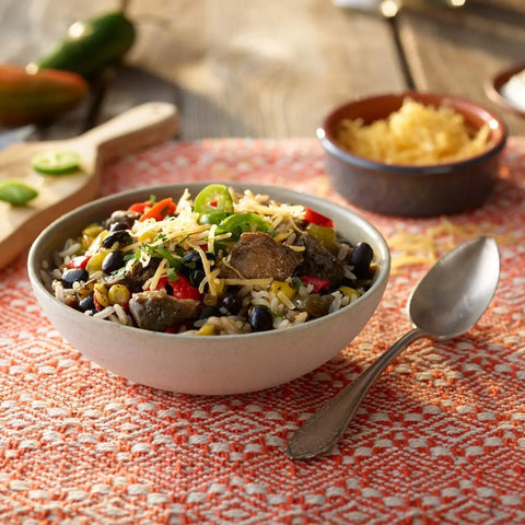 Southwest Bowl served with black beans, rice, and vegetables, vegan and gluten-free meal