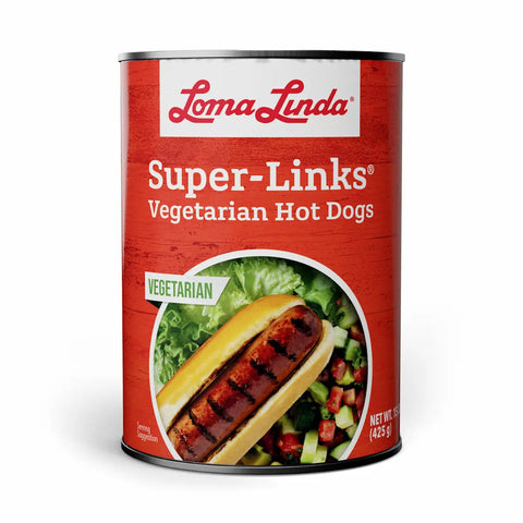 15 oz can of Super Links - 1-pack vegetarian hotdog alternative