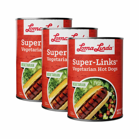 15 oz cans of Super Links - 3-pack plant-based hotdog alternative