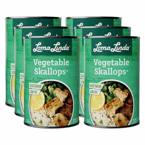 37.5 oz cans of Vegetable Skallops - 6-pack bulk vegan meatless scallop alternative