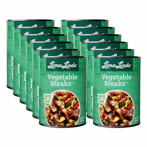 Loma Linda Vegetable Steaks 12-pack, vegan, plant-based steak substitute.