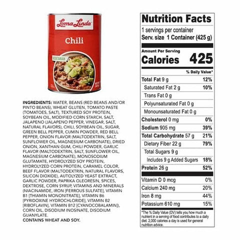 Loma Linda Vegetarian Chili Zesty Meatless Chili High Protein