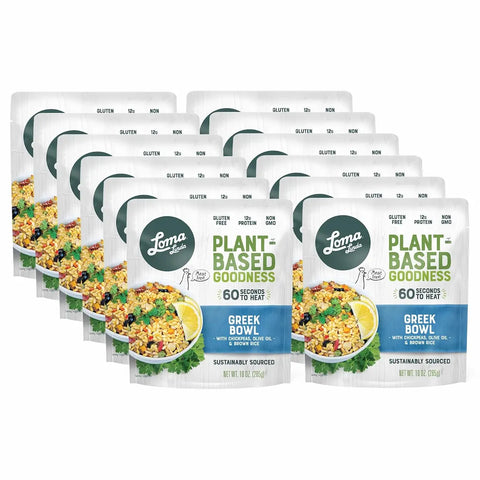 12-pack of 10 oz Greek Bowls - Plant-based meal with chickpeas, brown rice, sun-dried tomatoes, and olives