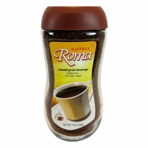 Kaffree Roma 1-pack, caffeine-free coffee alternative made from barley, rye, and chicory.