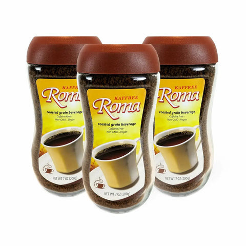 Kaffree Roma 3-pack, roasted grain beverage, coffee alternative, dairy-free and vegan.