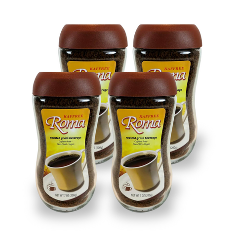 Kaffree Roma 4-pack, plant-based coffee alternative, caffeine-free and acid-free.