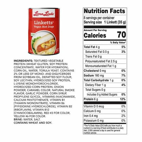 Linketts back of label showing nutritional information