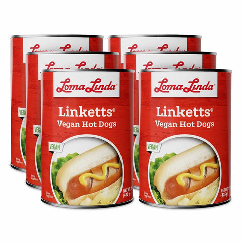 15 oz cans of Linketts - 6-pack vegan and vegetarian hotdog alternative