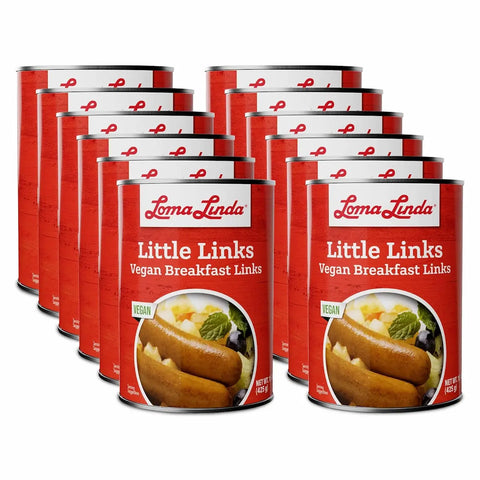 15 oz cans of Little Links - 12-pack plant-based meat alternative