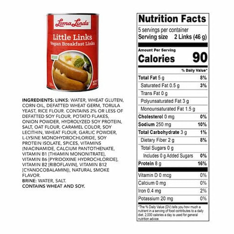 Little Links back of label showing nutritional information and ingredients list