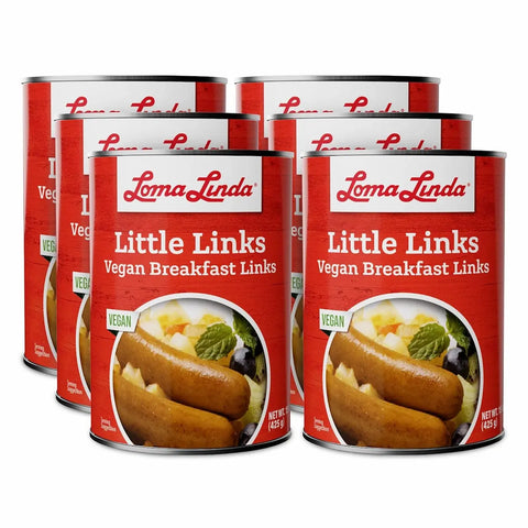 15 oz cans of Little Links - 6-pack vegan and vegetarian sausage alternative