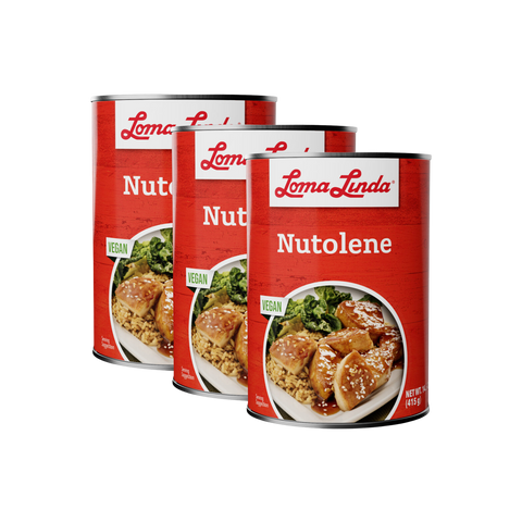 Three cans of Loma Linda Nutolene on a white background