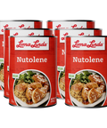Six cans of Loma Linda Nutolene on a white background