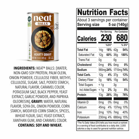 Loma Linda Neat Balls Ingredients - Hearty Gravy - Vegan Meatballs Plant-Based Protein