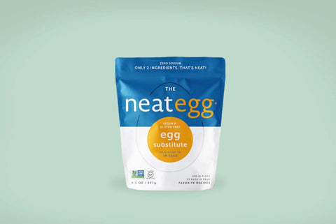 Front package view of Neat Egg, plant-based egg substitute.