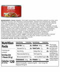 Loma Linda Prime Stakes 13 oz can, back of the label showing ingredients and nutrient facts, plant-based beef alternative.