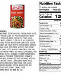 Loma Linda Prime Stakes 37.5 oz can, back of the label showing ingredients and nutrient facts, plant-based beef alternative.