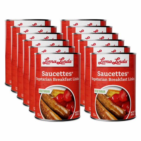 15 oz cans of Saucettes - 12-pack plant-based breakfast sausage alternative