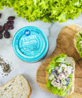 Loma Linda Spring Water TUNO served on bread appetizers as tuna salad, vegan tuna alternative.