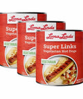 96 oz cans of Super Links - 3-pack bulk plant-based hotdog alternative