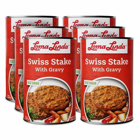 6-pack of 47 oz Swiss Stake with Gravy - Vegetarian, plant-based steak with gravy