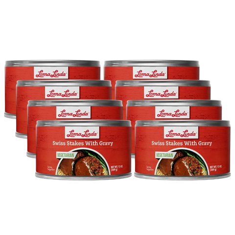 8-pack of 13 oz Swiss Stake with Gravy - Vegetarian, plant-based steak with gravy