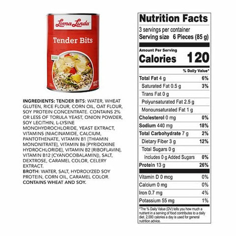 Tender Bits back of label showing nutritional information and ingredients list