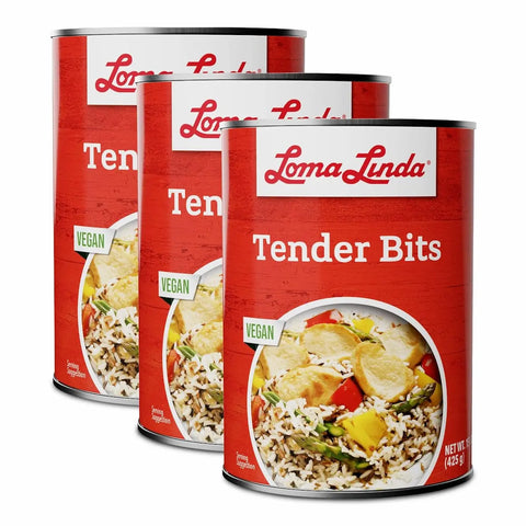 15 oz cans of Tender Bits - 3-pack plant-based beef tips alternative