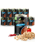 Twelve cans of 'UnMeat' plant-based no beans chili on a white background
