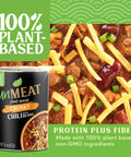 Canned plant-based chunky chili with beans and text highlighting plant-based ingredients.