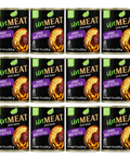 Twelve cans of 'UnMeat' corned beef style product on a white background