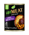 Single can of 'UnMEAT' corned beef style product on a white background