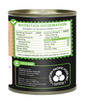 Can of 'Unmeat' corned beef with nutrition label and branding on a white background