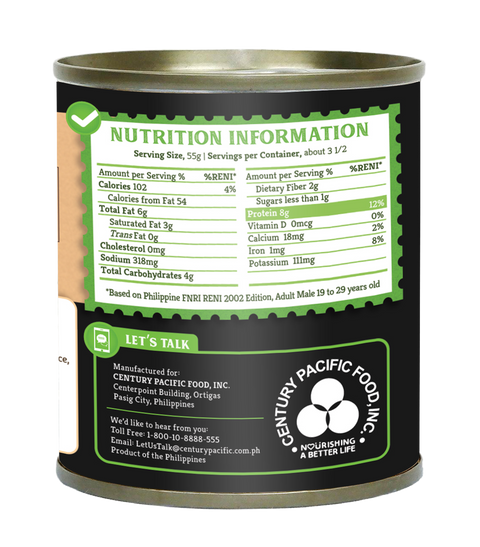 Can of 'Unmeat' corned beef with nutrition label and branding on a white background