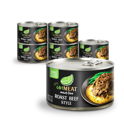 Six of 'unMEAT' roast beef style on a white background