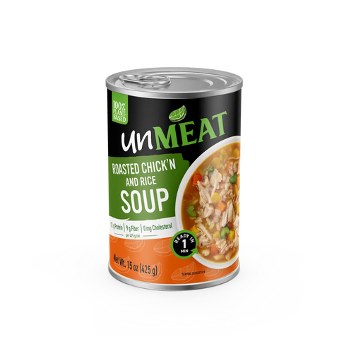 UnMeat plant-based roasted chickn and rice soup 15 oz single can