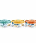 Loma Linda TUNO Variety Pack 1-pack, 3 cans (1 Lemon Pepper, 1 Thai Sweet Chili, 1 Spring Water), vegan tuna alternative.