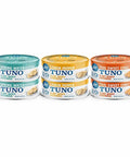 Loma Linda TUNO Variety Pack 2-pack, 6 cans (2 Lemon Pepper, 2 Thai Sweet Chili, 2 Spring Water), vegan tuna alternative.