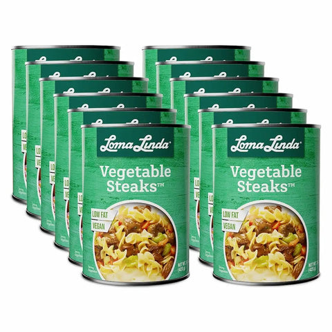 Loma Linda Vegetable Steaks 12-pack, vegan, plant-based steak substitute.